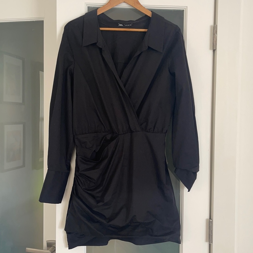 Zara black mini shirt dress size L